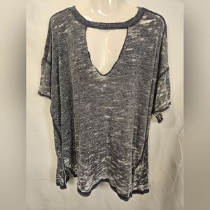 Free People Gray Cutout Choker Neck Oversized Burnout Tee Size Small